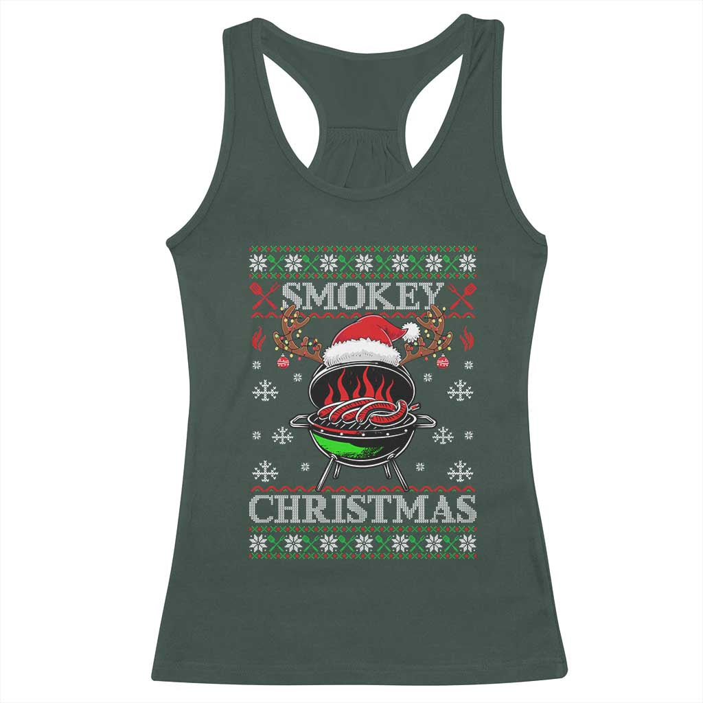 Funny Smokey Christmas Grilling Racerback Tank Top BBQ Meat Father's Day TS11 Dark Forest Green Print Your Wear
