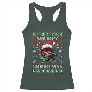 Funny Smokey Christmas Grilling Racerback Tank Top BBQ Meat Father's Day TS11 Dark Forest Green Print Your Wear