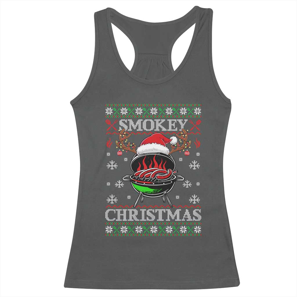 Funny Smokey Christmas Grilling Racerback Tank Top BBQ Meat Father's Day TS11 Dark Heather Print Your Wear