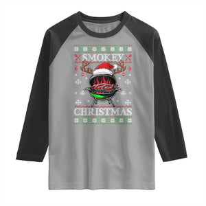 Funny Smokey Christmas Grilling Raglan Shirt BBQ Meat Father's Day TS11 Sport Gray Black Print Your Wear