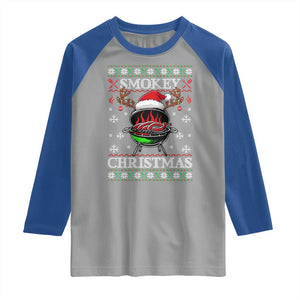 Funny Smokey Christmas Grilling Raglan Shirt BBQ Meat Father's Day TS11 Sport Gray Royal Print Your Wear