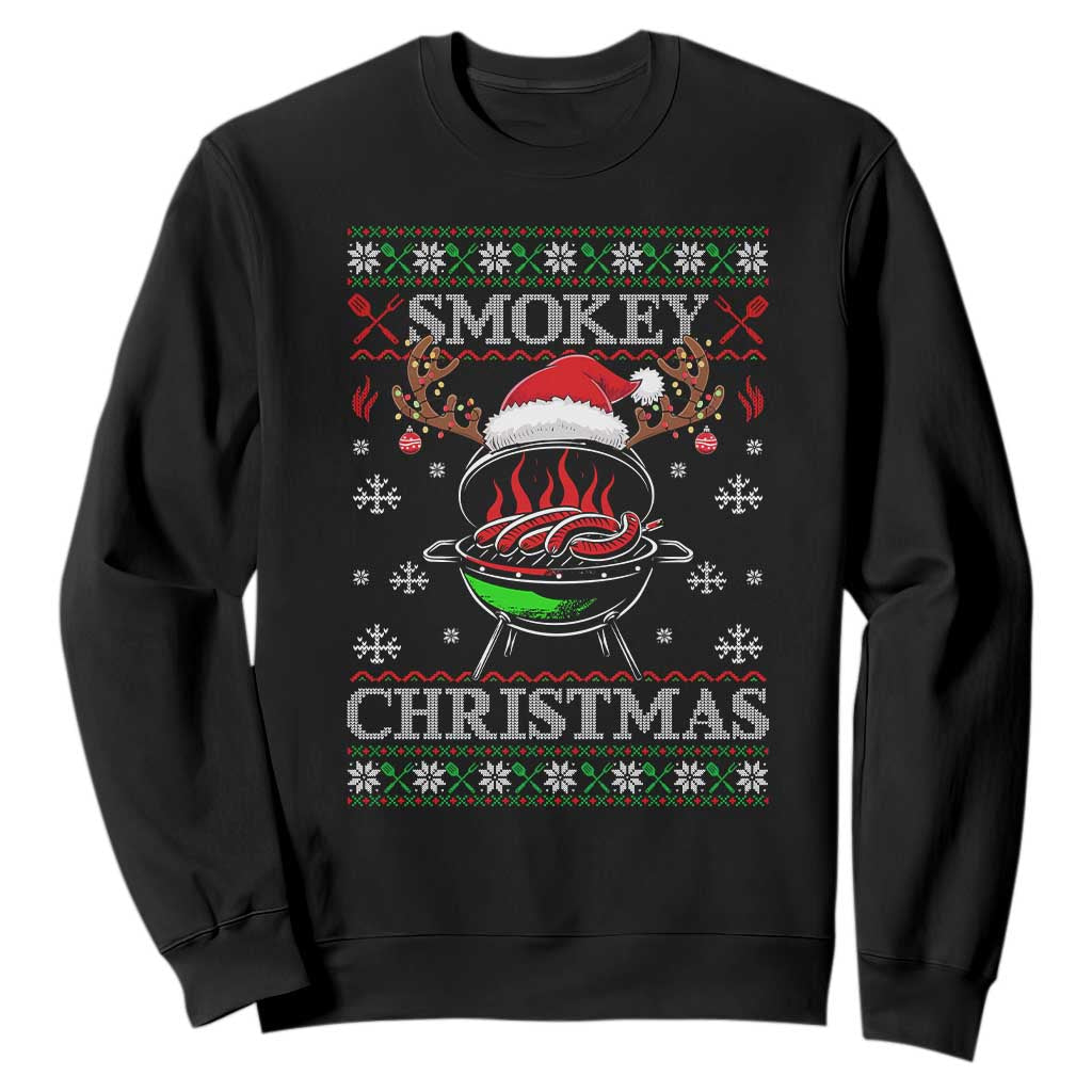 Funny Smokey Christmas Grilling Sweatshirt BBQ Meat Father's Day TS11 Black Print Your Wear