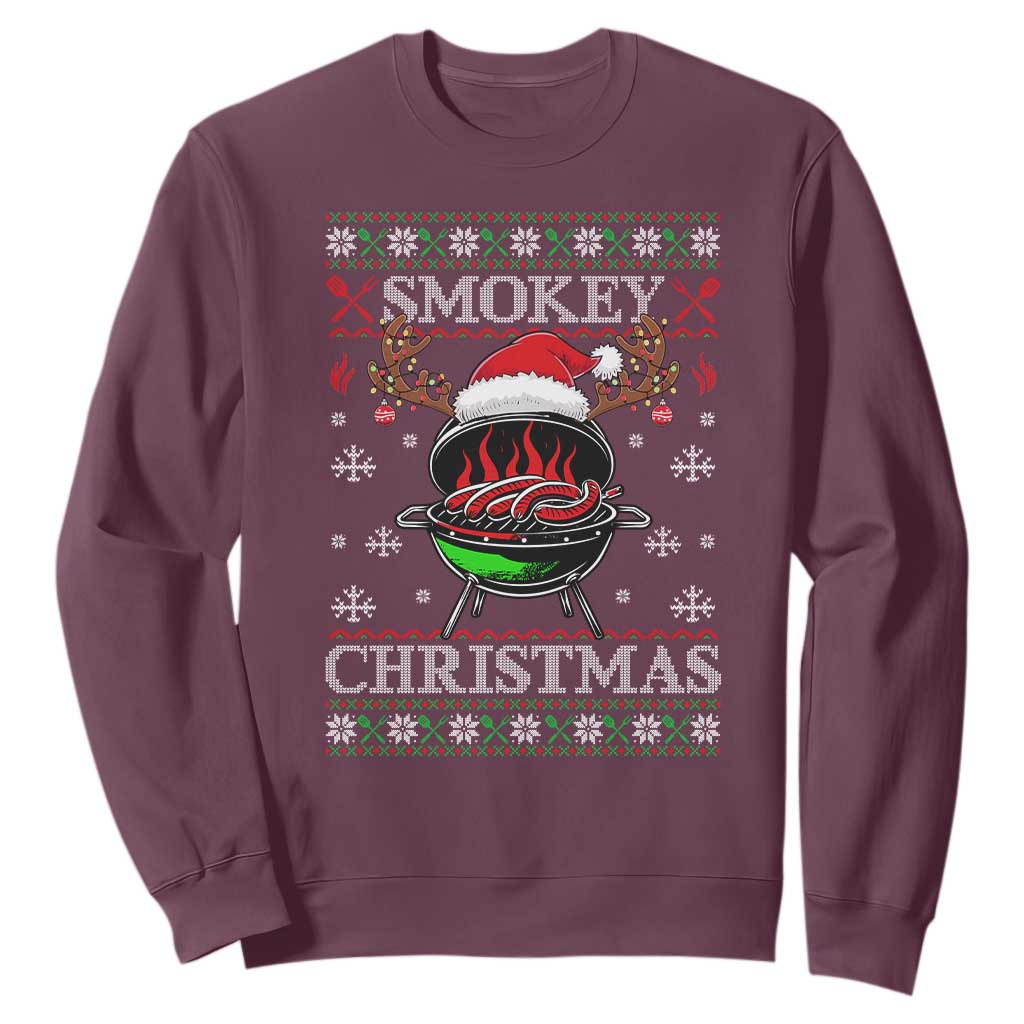 Funny Smokey Christmas Grilling Sweatshirt BBQ Meat Father's Day TS11 Maroon Print Your Wear