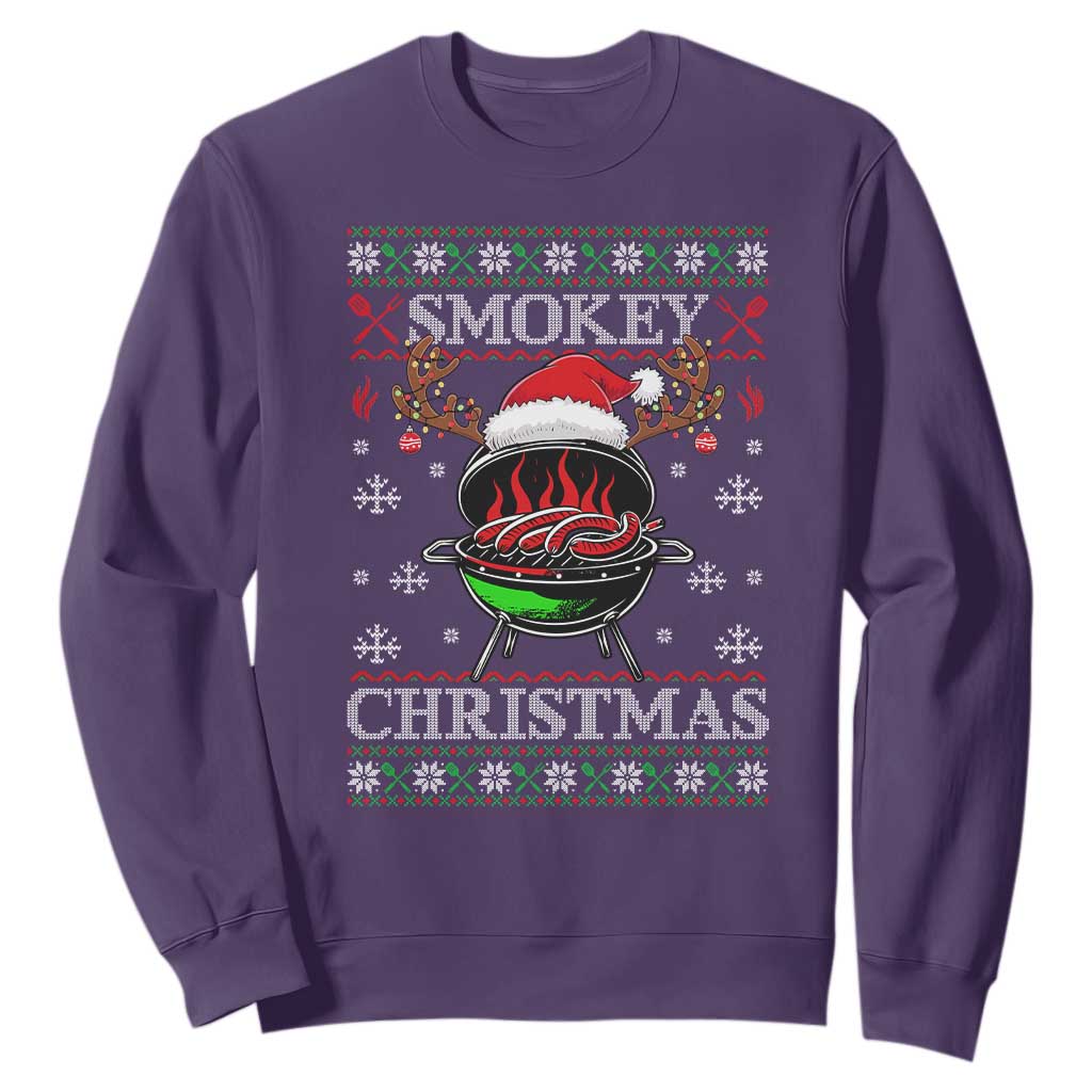 Funny Smokey Christmas Grilling Sweatshirt BBQ Meat Father's Day TS11 Purple Print Your Wear