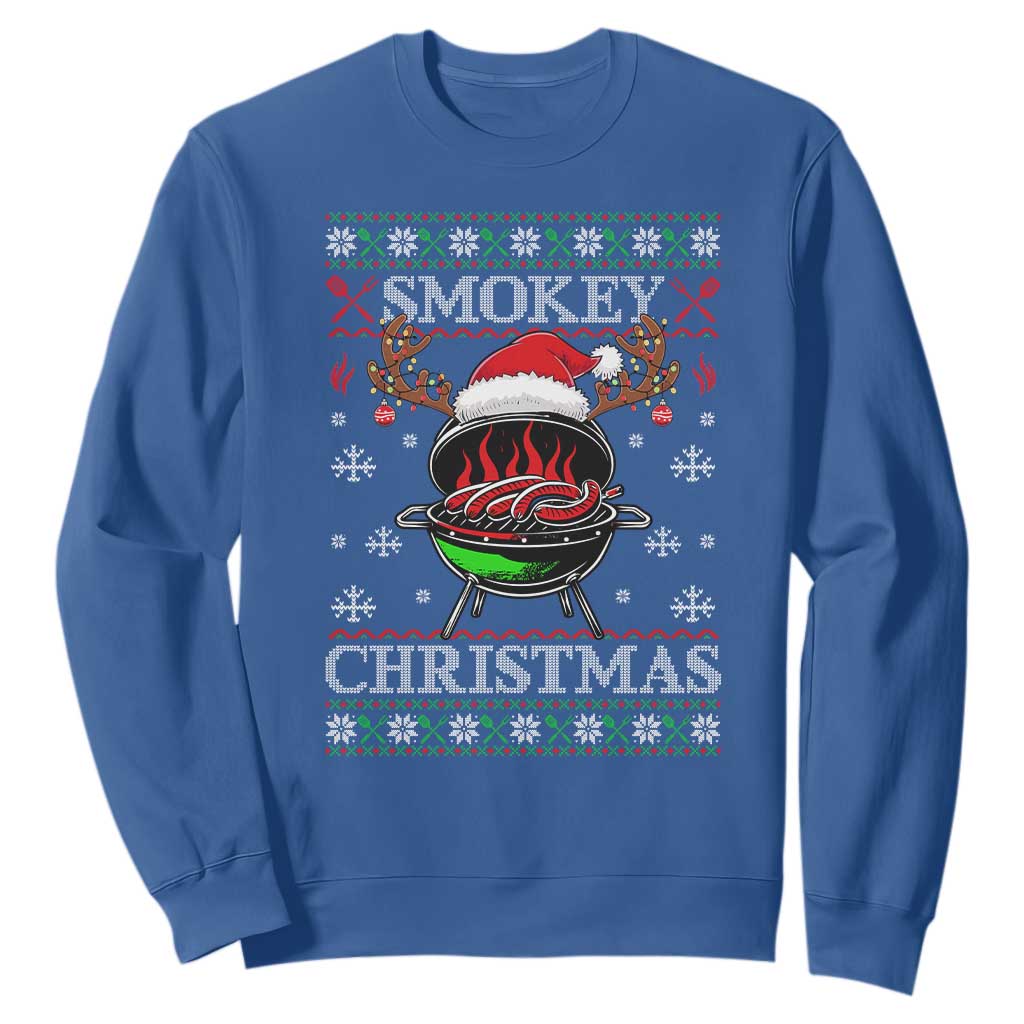 Funny Smokey Christmas Grilling Sweatshirt BBQ Meat Father's Day TS11 Royal Blue Print Your Wear