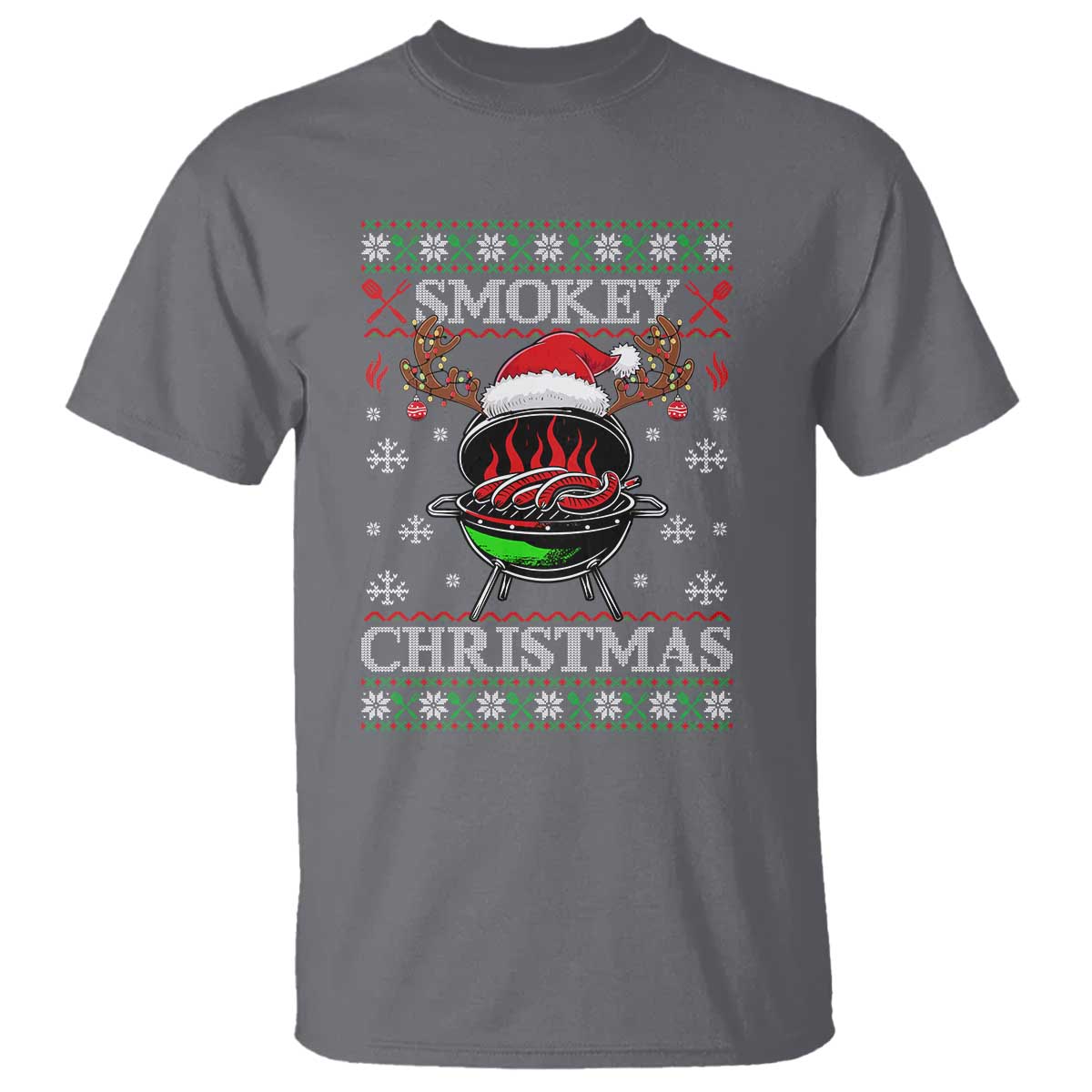 Funny Smokey Christmas Grilling T Shirt BBQ Meat Father's Day TS11 Charcoal Print Your Wear