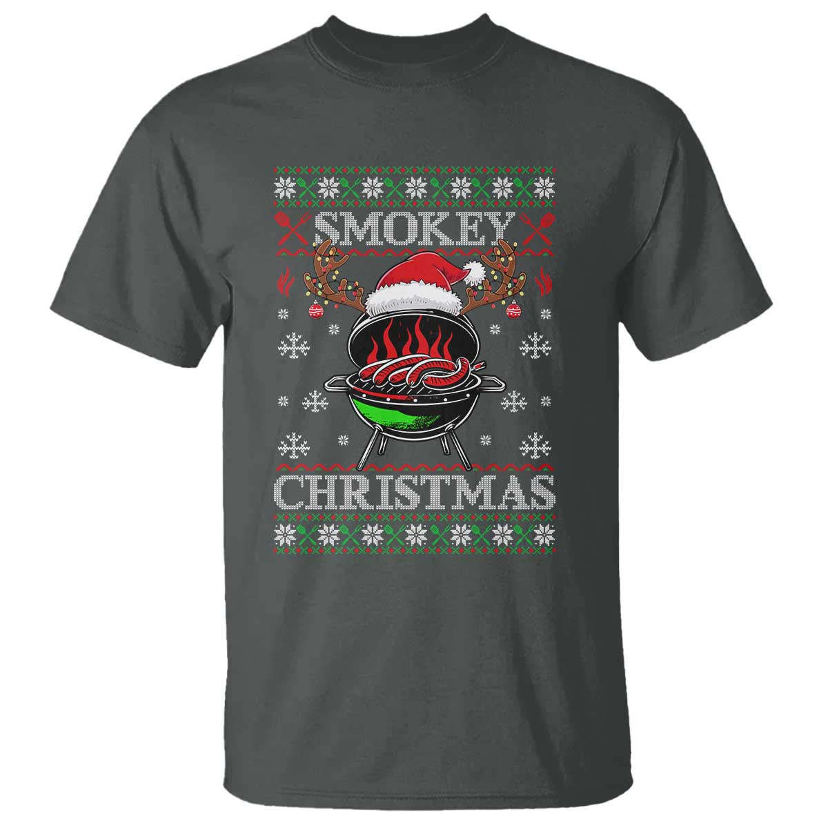Funny Smokey Christmas Grilling T Shirt BBQ Meat Father's Day TS11 Dark Heather Print Your Wear