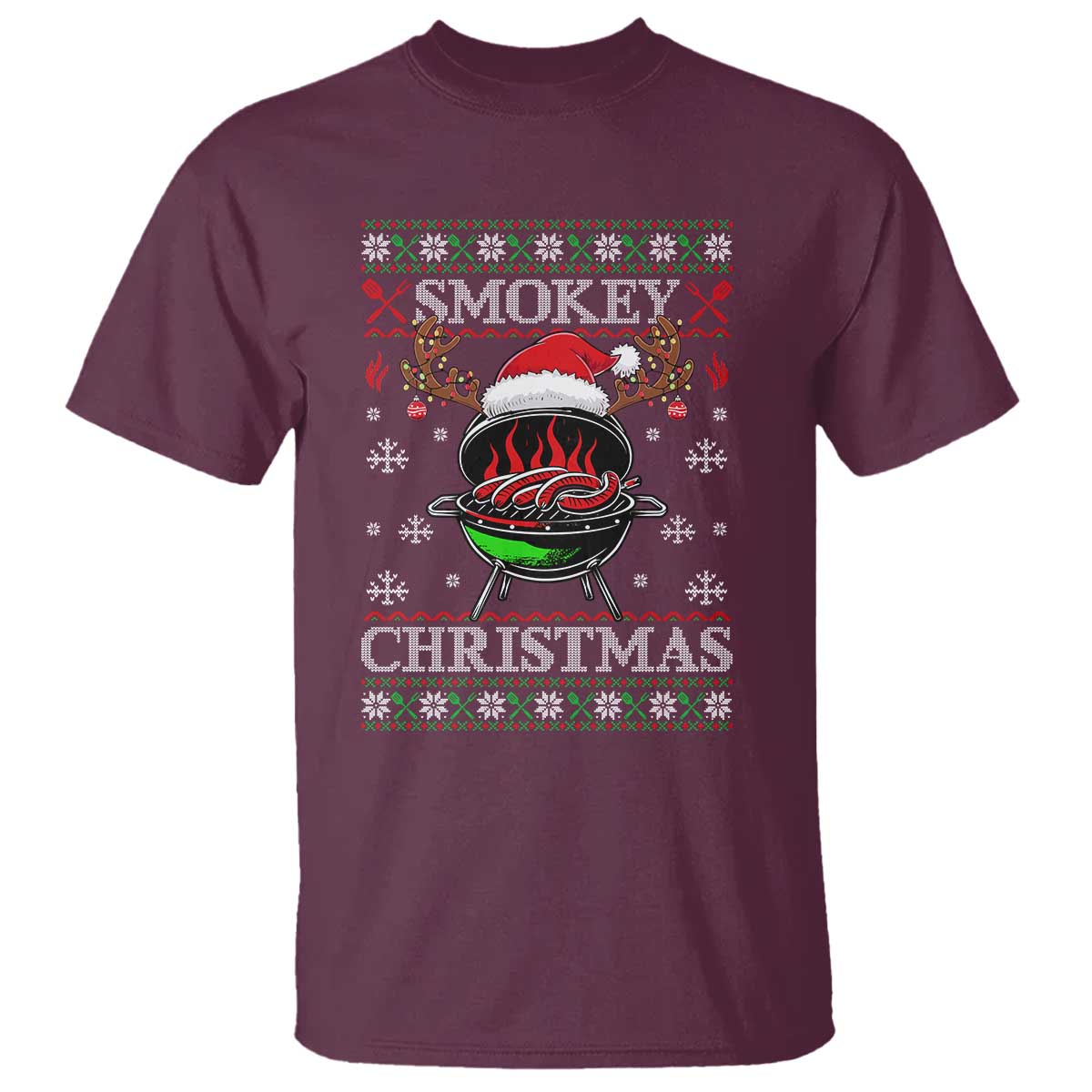 Funny Smokey Christmas Grilling T Shirt BBQ Meat Father's Day TS11 Maroon Print Your Wear
