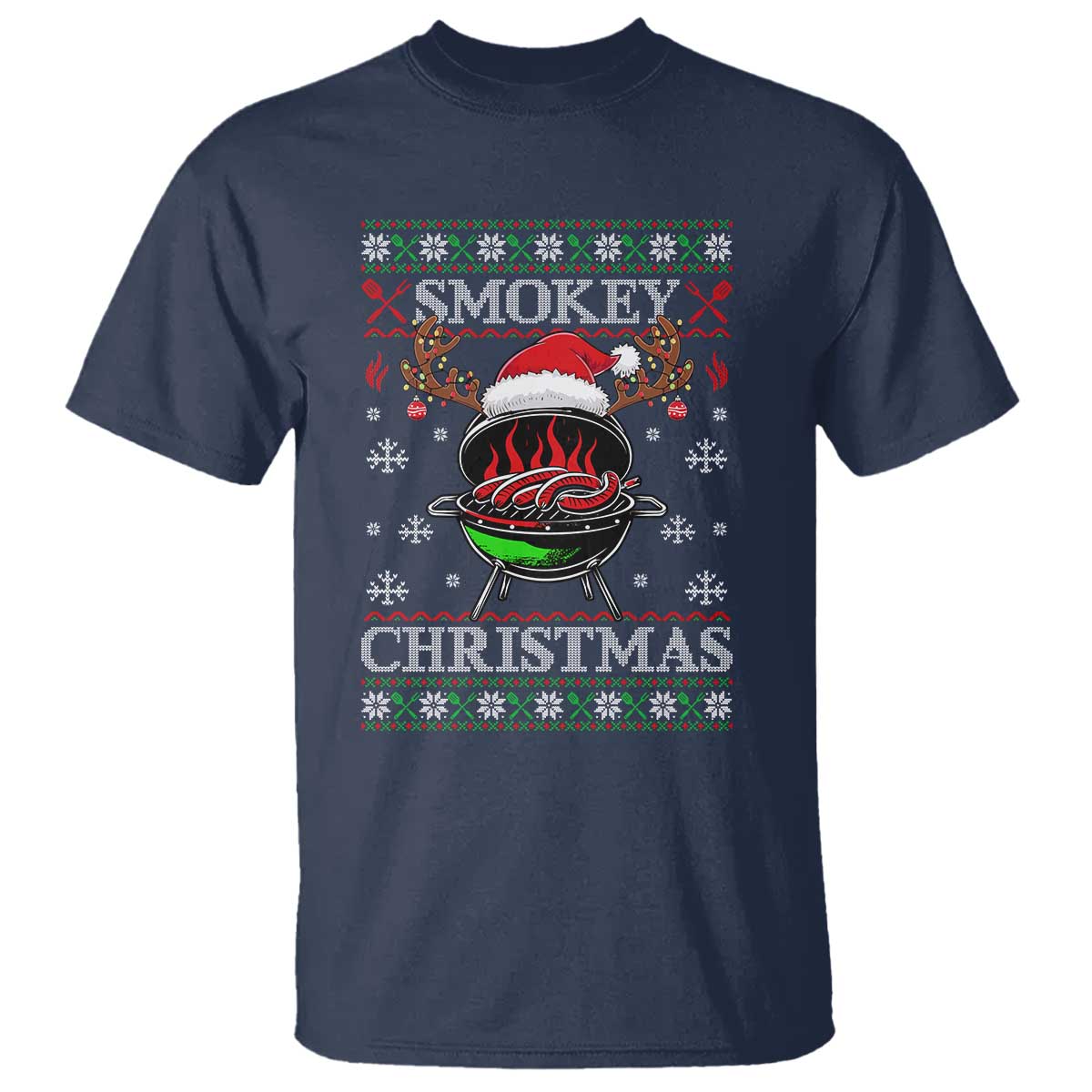 Funny Smokey Christmas Grilling T Shirt BBQ Meat Father's Day TS11 Navy Print Your Wear