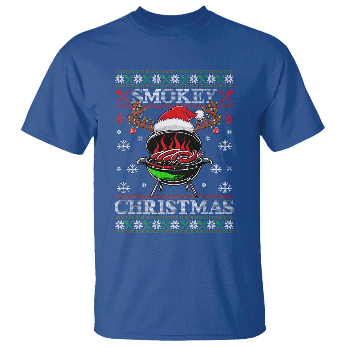 Funny Smokey Christmas Grilling T Shirt BBQ Meat Father's Day TS11 Royal Blue Print Your Wear
