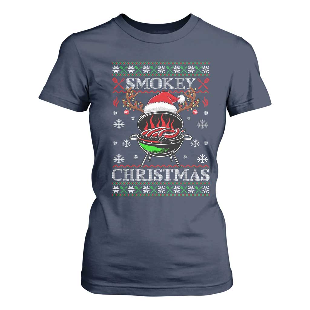 Funny Smokey Christmas Grilling T Shirt For Women BBQ Meat Father's Day TS11 Navy Print Your Wear