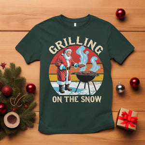Funny Christmas Grilling Santa T Shirt Grilling On The Snow TS11 Dark Forest Green Print Your Wear