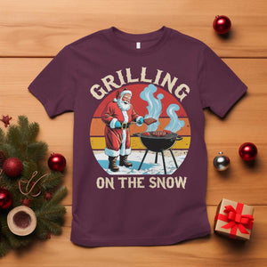 Funny Christmas Grilling Santa T Shirt Grilling On The Snow TS11 Maroon Print Your Wear