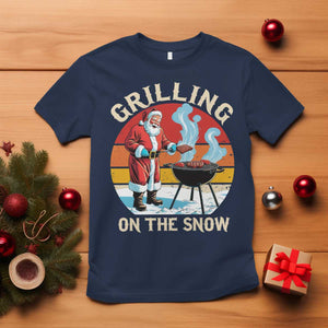 Funny Christmas Grilling Santa T Shirt Grilling On The Snow TS11 Navy Print Your Wear