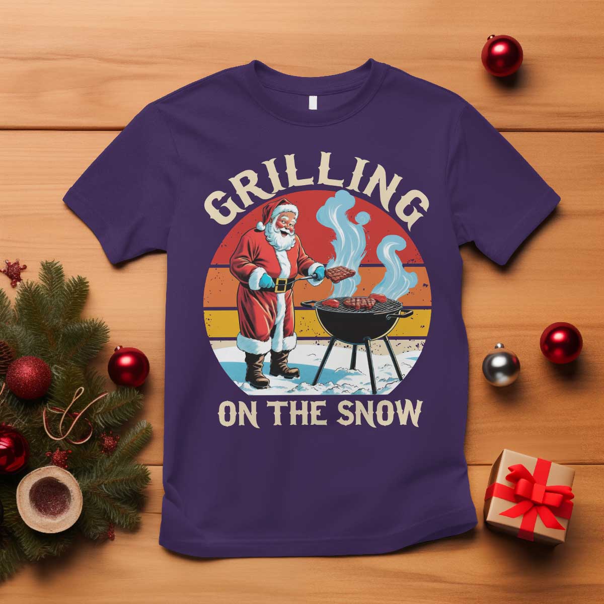 Funny Christmas Grilling Santa T Shirt Grilling On The Snow TS11 Purple Print Your Wear