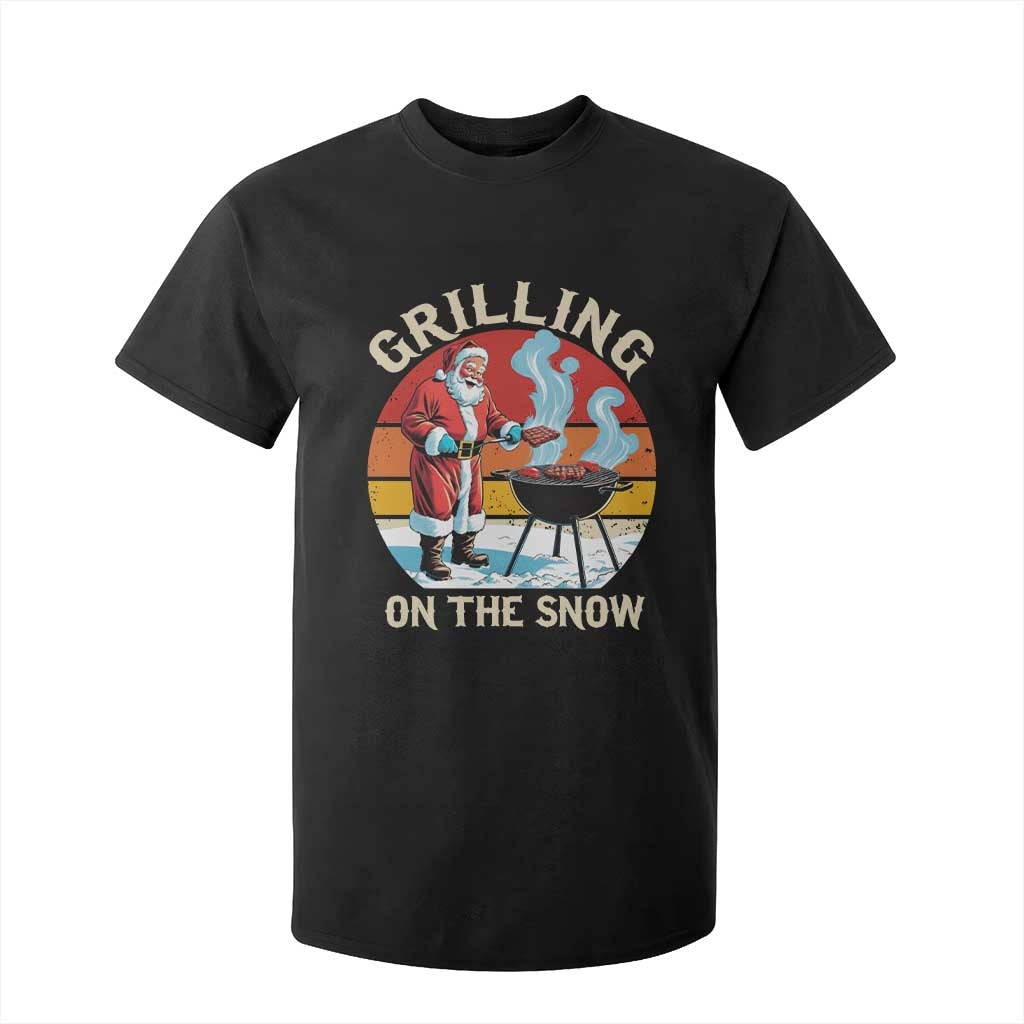 Funny Christmas Grilling Santa T Shirt For Kid Grilling On The Snow TS11 Black Print Your Wear