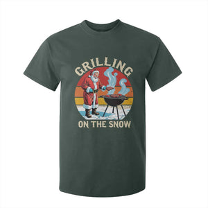 Funny Christmas Grilling Santa T Shirt For Kid Grilling On The Snow TS11 Dark Forest Green Print Your Wear