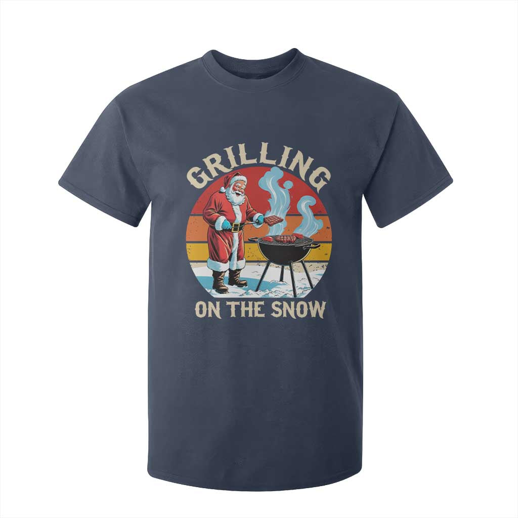 Funny Christmas Grilling Santa T Shirt For Kid Grilling On The Snow TS11 Navy Print Your Wear