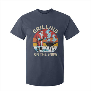 Funny Christmas Grilling Santa T Shirt For Kid Grilling On The Snow TS11 Navy Print Your Wear