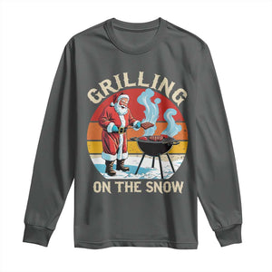 Funny Christmas Grilling Santa Long Sleeve Shirt Grilling On The Snow TS11 Dark Heather Print Your Wear