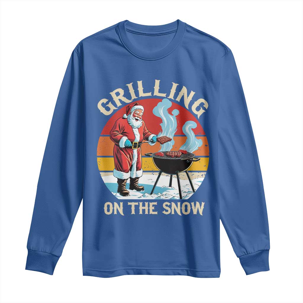 Funny Christmas Grilling Santa Long Sleeve Shirt Grilling On The Snow TS11 Royal Blue Print Your Wear