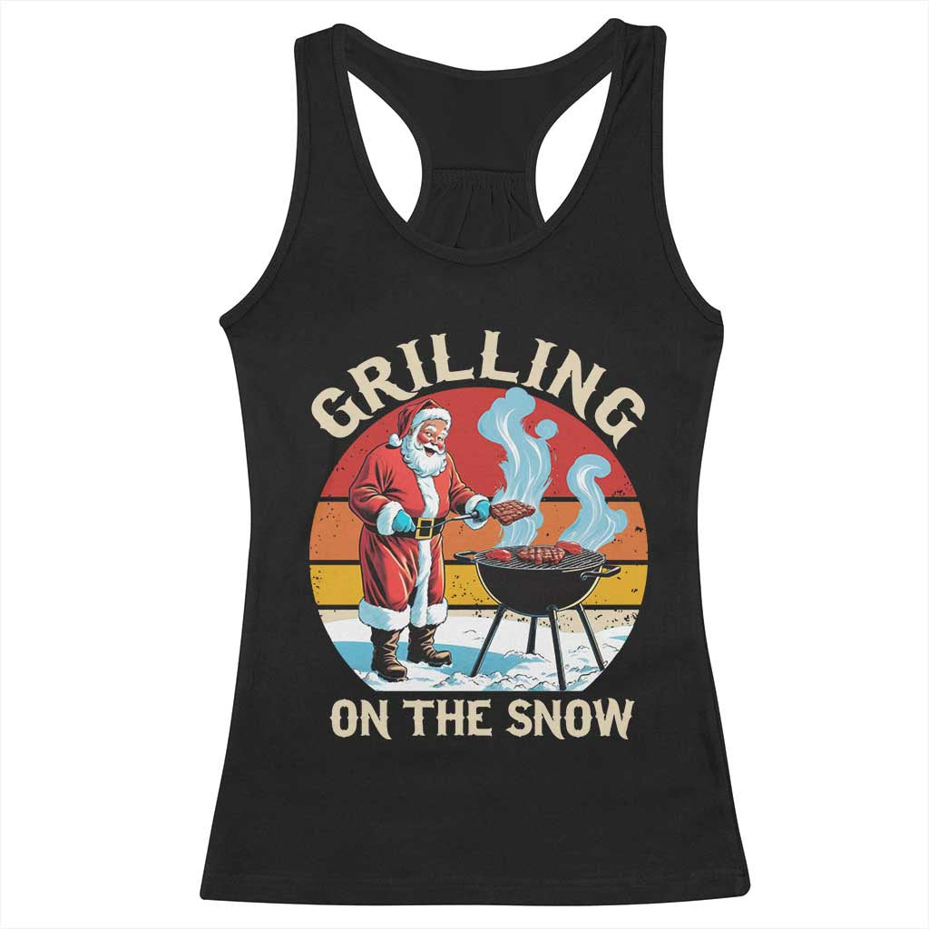 Funny Christmas Grilling Santa Racerback Tank Top Grilling On The Snow TS11 Black Print Your Wear