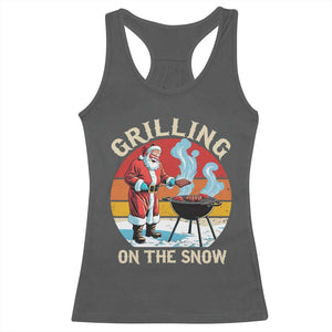 Funny Christmas Grilling Santa Racerback Tank Top Grilling On The Snow TS11 Dark Heather Print Your Wear
