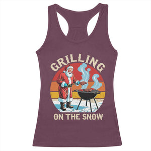 Funny Christmas Grilling Santa Racerback Tank Top Grilling On The Snow TS11 Maroon Print Your Wear