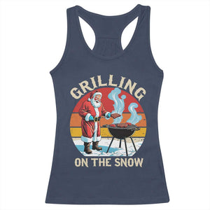 Funny Christmas Grilling Santa Racerback Tank Top Grilling On The Snow TS11 Navy Print Your Wear