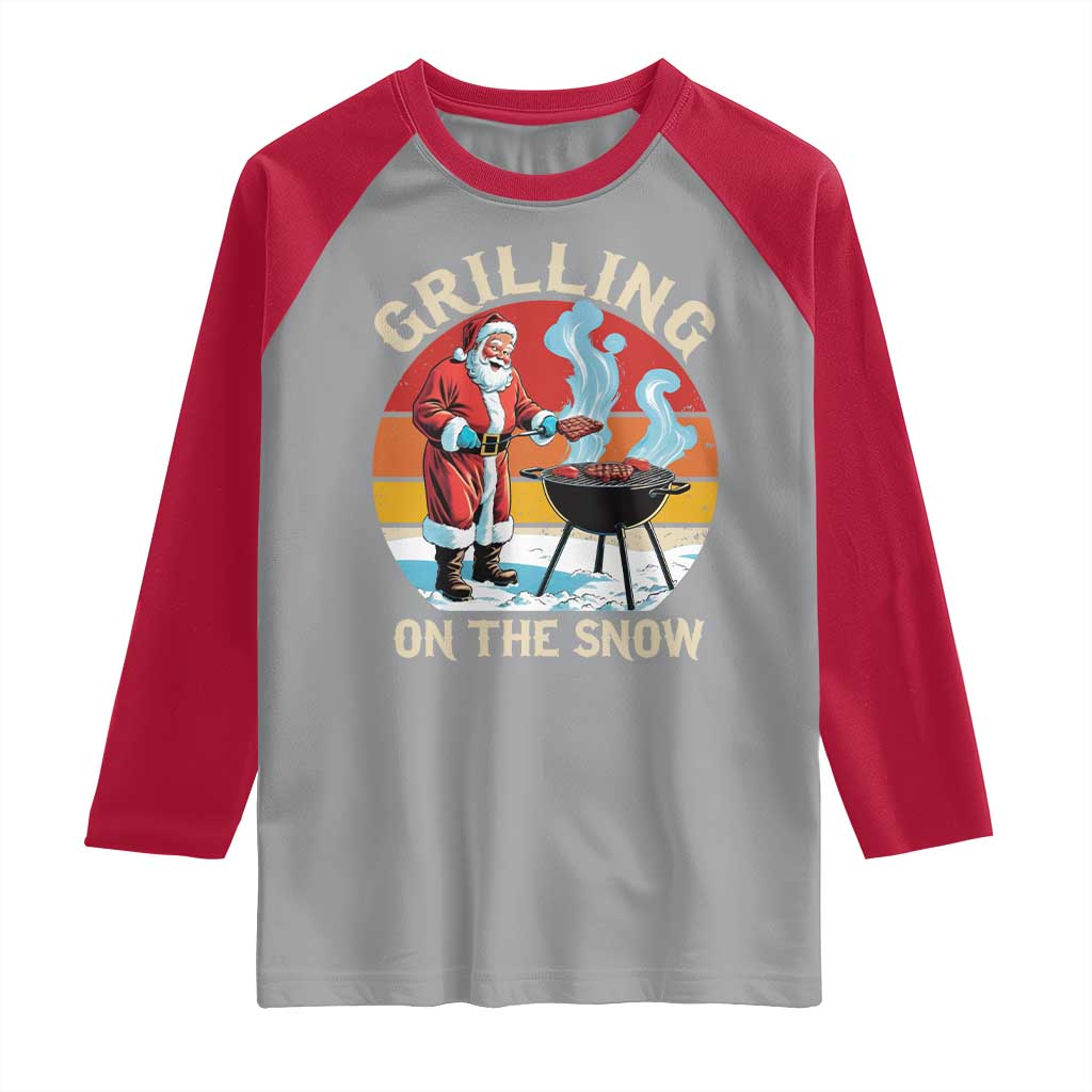 Funny Christmas Grilling Santa Raglan Shirt Grilling On The Snow TS11 Sport Gray Red Print Your Wear