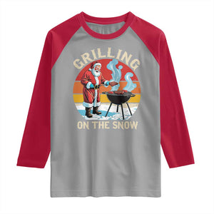 Funny Christmas Grilling Santa Raglan Shirt Grilling On The Snow TS11 Sport Gray Red Print Your Wear