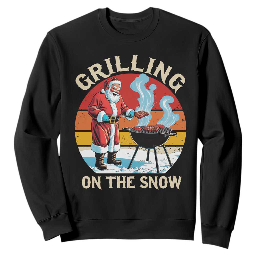 Funny Christmas Grilling Santa Sweatshirt Grilling On The Snow TS11 Black Print Your Wear