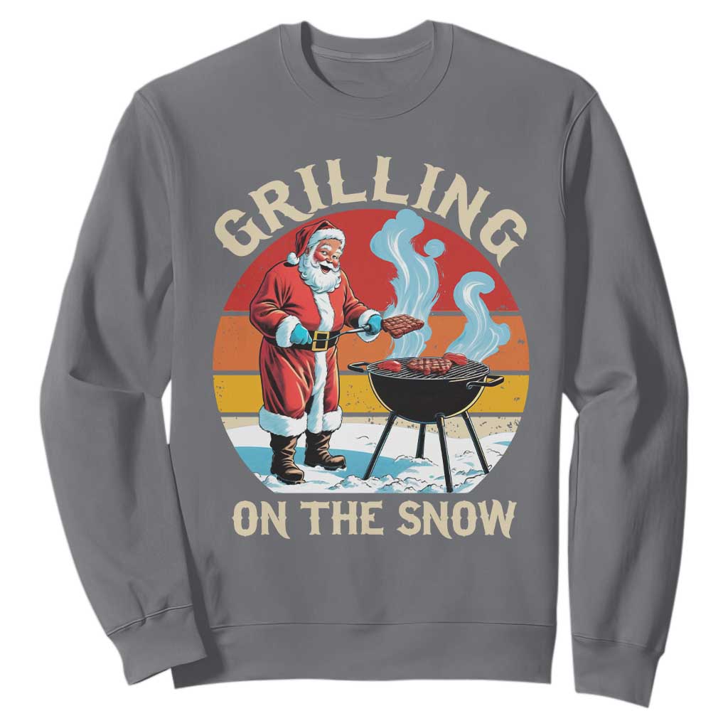Funny Christmas Grilling Santa Sweatshirt Grilling On The Snow TS11 Charcoal Print Your Wear