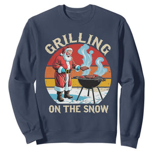 Funny Christmas Grilling Santa Sweatshirt Grilling On The Snow TS11 Navy Print Your Wear