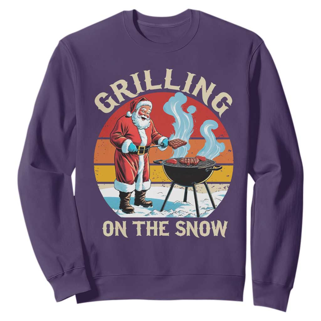 Funny Christmas Grilling Santa Sweatshirt Grilling On The Snow TS11 Purple Print Your Wear