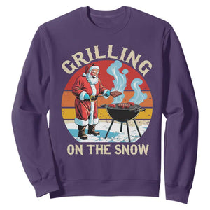Funny Christmas Grilling Santa Sweatshirt Grilling On The Snow TS11 Purple Print Your Wear