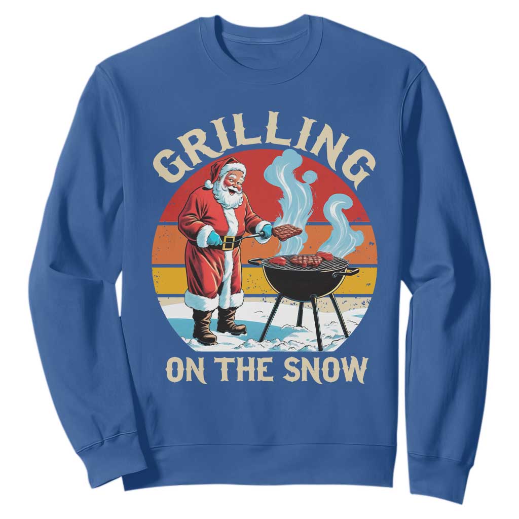 Funny Christmas Grilling Santa Sweatshirt Grilling On The Snow TS11 Royal Blue Print Your Wear