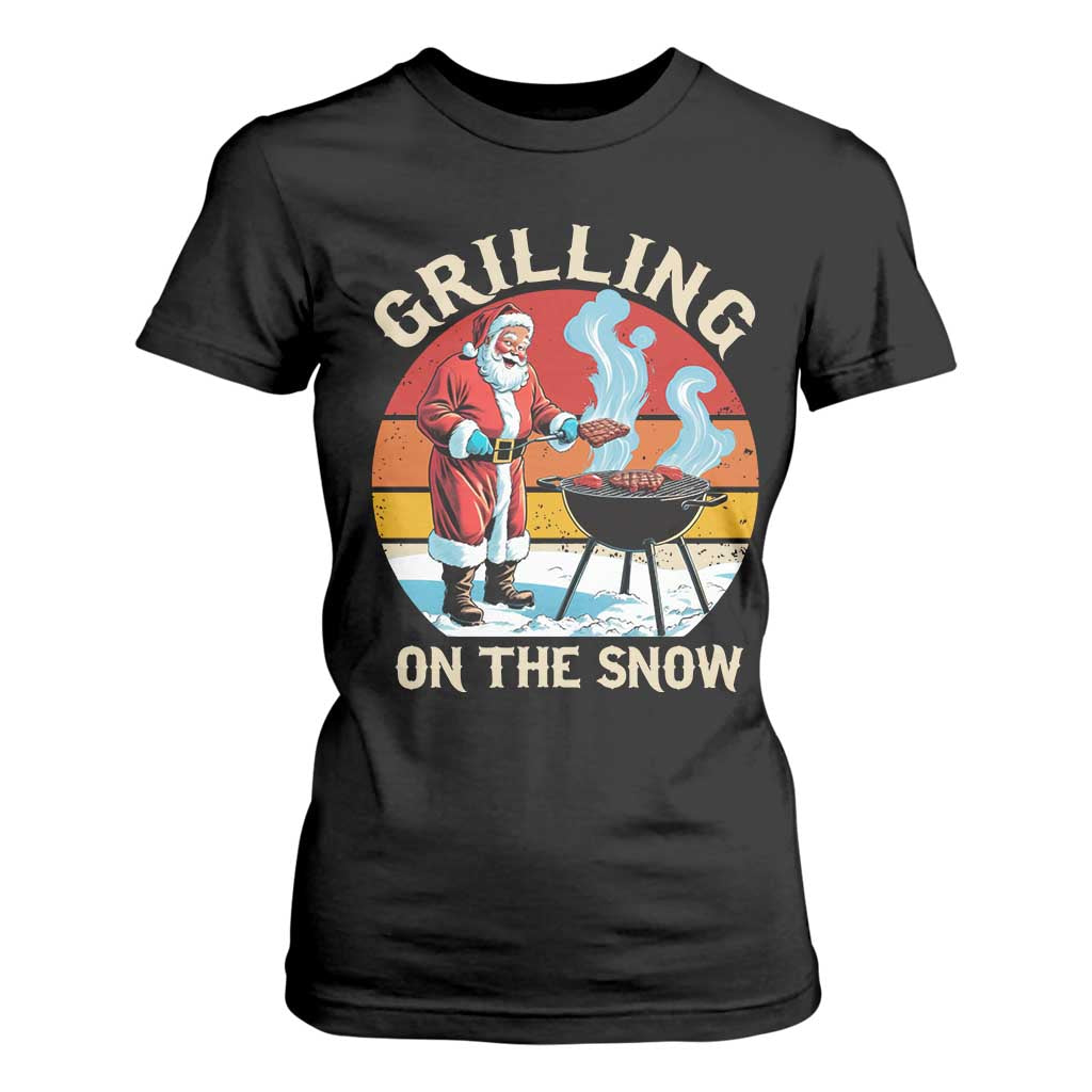Funny Christmas Grilling Santa T Shirt For Women Grilling On The Snow TS11 Black Print Your Wear