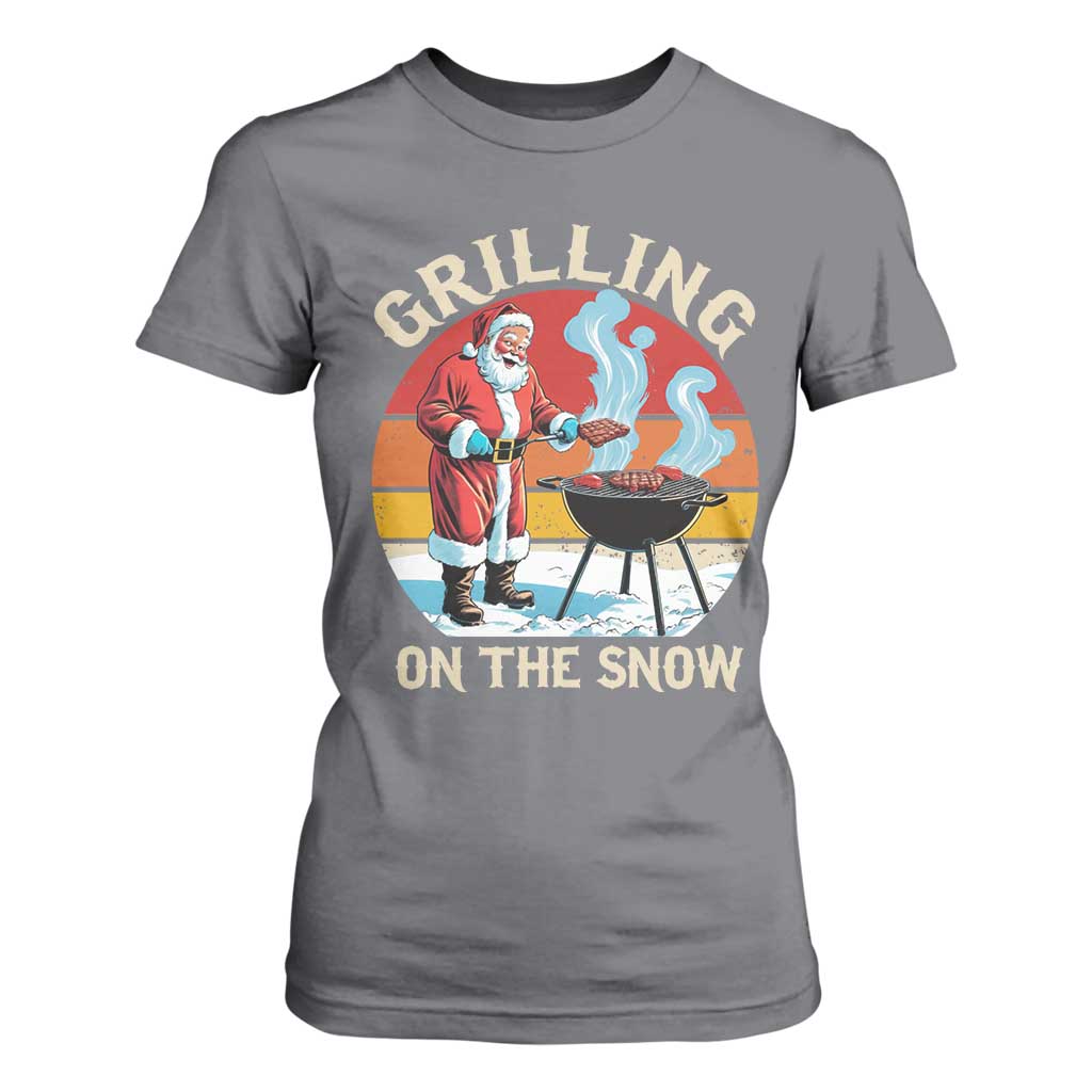 Funny Christmas Grilling Santa T Shirt For Women Grilling On The Snow TS11 Charcoal Print Your Wear