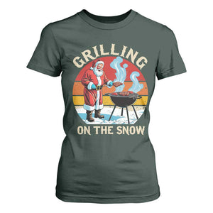 Funny Christmas Grilling Santa T Shirt For Women Grilling On The Snow TS11 Dark Forest Green Print Your Wear