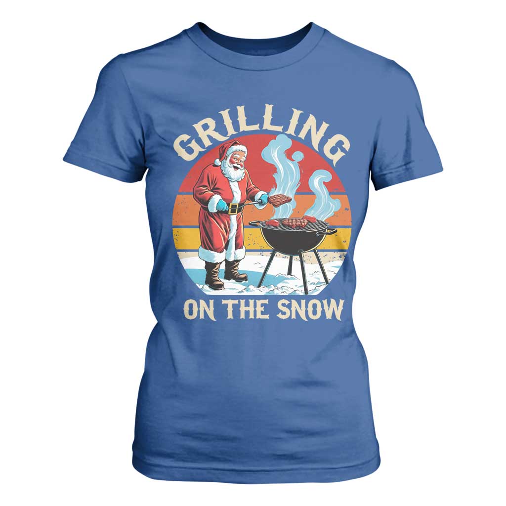 Funny Christmas Grilling Santa T Shirt For Women Grilling On The Snow TS11 Royal Blue Print Your Wear