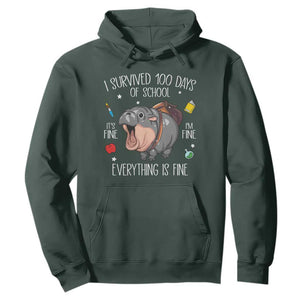 Funny I Survived 100 Days Of School Moo Deng Hoodie It's I'm Fine Everything Is Fine TS11 Dark Forest Green Print Your Wear