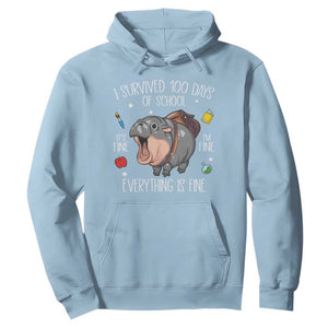 Funny I Survived 100 Days Of School Moo Deng Hoodie It's I'm Fine Everything Is Fine TS11 Light Blue Print Your Wear