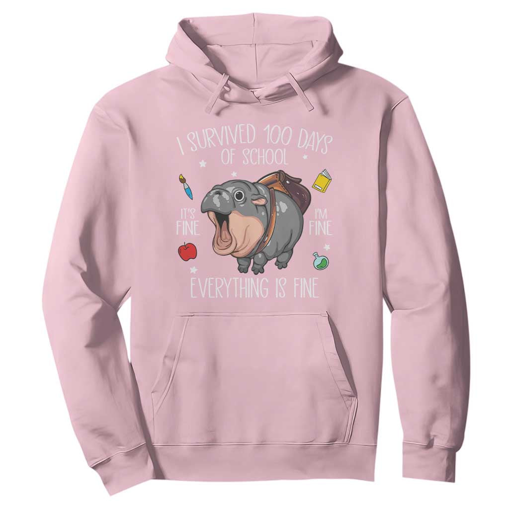 Funny I Survived 100 Days Of School Moo Deng Hoodie It's I'm Fine Everything Is Fine TS11 Light Pink Print Your Wear