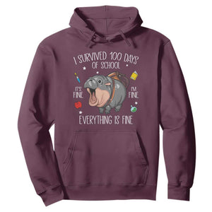 Funny I Survived 100 Days Of School Moo Deng Hoodie It's I'm Fine Everything Is Fine TS11 Maroon Print Your Wear