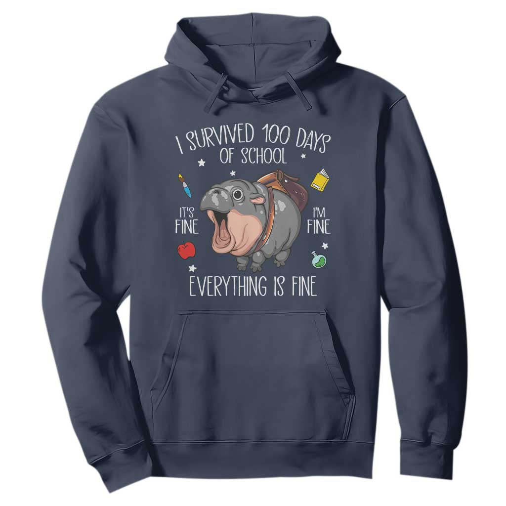 Funny I Survived 100 Days Of School Moo Deng Hoodie It's I'm Fine Everything Is Fine TS11 Navy Print Your Wear
