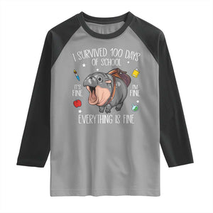 Funny I Survived 100 Days Of School Moo Deng Raglan Shirt It's I'm Fine Everything Is Fine TS11 Sport Gray Black Print Your Wear
