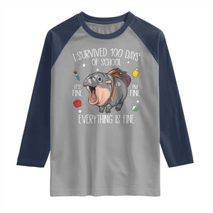 Funny I Survived 100 Days Of School Moo Deng Raglan Shirt It's I'm Fine Everything Is Fine TS11 Sport Gray Navy Print Your Wear