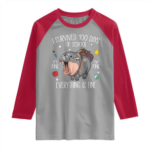 Funny I Survived 100 Days Of School Moo Deng Raglan Shirt It's I'm Fine Everything Is Fine TS11 Sport Gray Red Print Your Wear