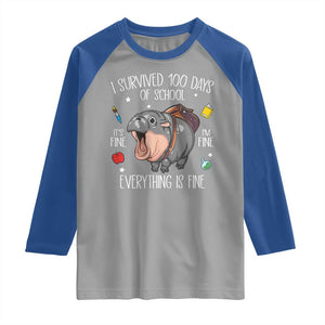 Funny I Survived 100 Days Of School Moo Deng Raglan Shirt It's I'm Fine Everything Is Fine TS11 Sport Gray Royal Print Your Wear